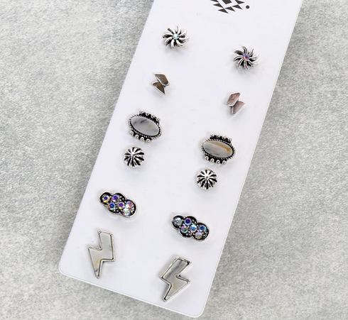 6 Pair Western Thunder Stud Earring Set