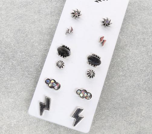 6 Pair Western Thunder Stud Earring Set