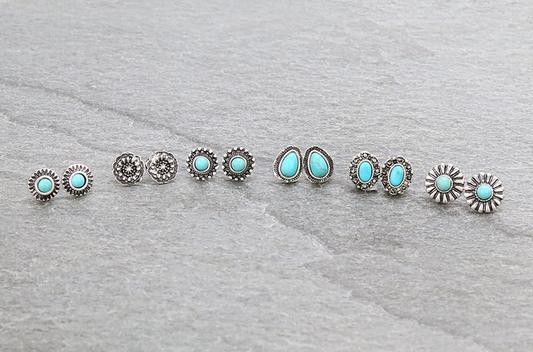 6 Pair Western Design Stud Earring Set