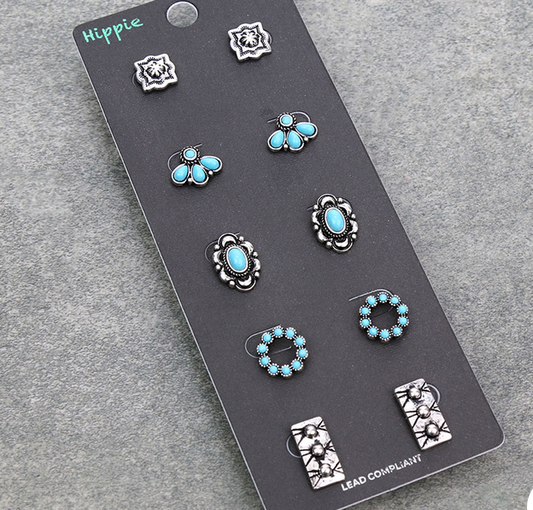 5 Pair Western Design Stud Earring Set