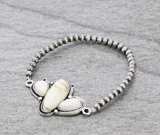 Tiny 4mm Navajo Style Pearl, Cactus Natural White Stone Stretch Bracelet