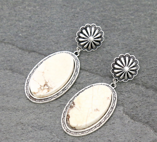 Flat Top Natural White Stone Oval Post Earrings