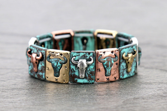 Western Steer Skull Stretch Bracelet