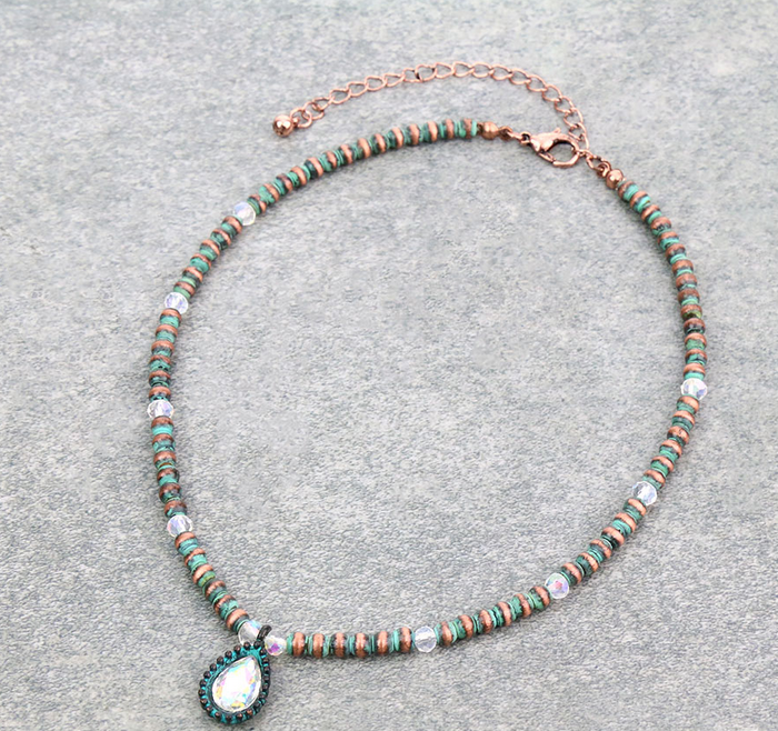 Navajo Style Bead with Glass Stone Choker Necklace