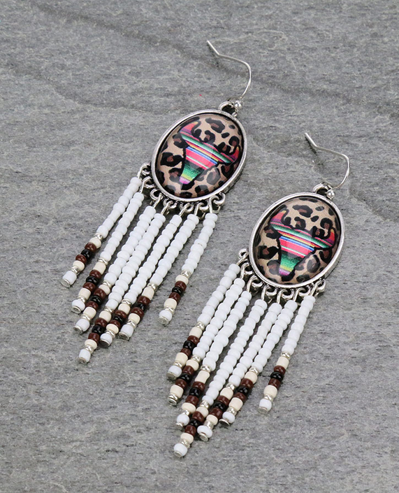 Longhorn Bubble with Seed Beads Tassel Dangle Earrings