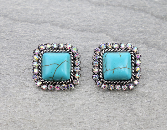 Western Square Stone Stud Earrings