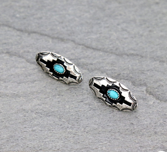 Aztec Patterned Metal Stud Earrings