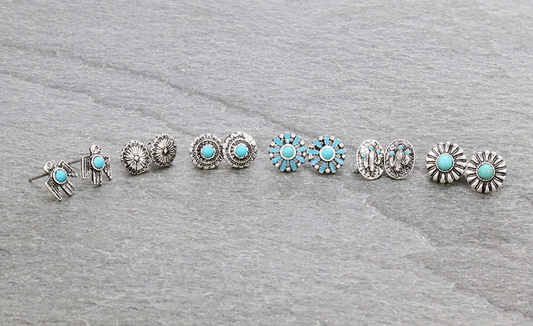 6 Pair Western Design Stud Earring Set