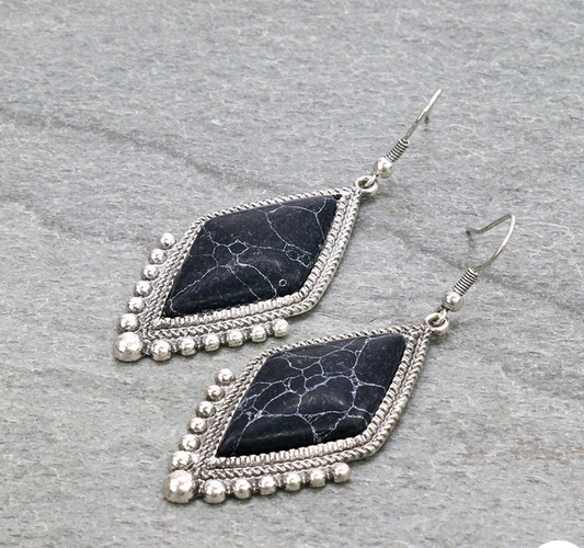 Western Rhombus Shape Stone Dangle Earrings