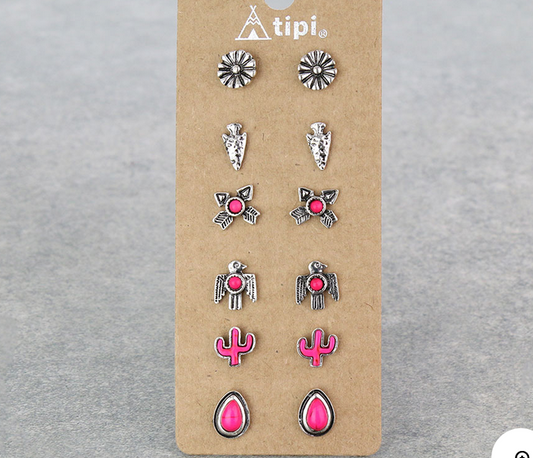 6 Pair Western Design Stud Earring Set