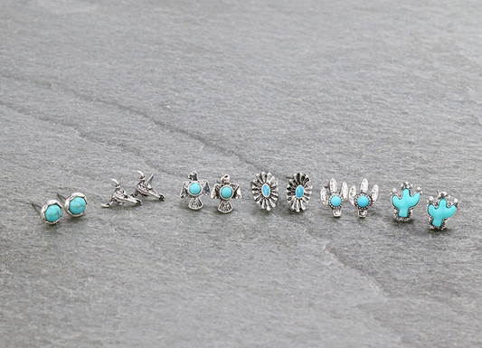 6 Pair Western Design Stud Earring Set