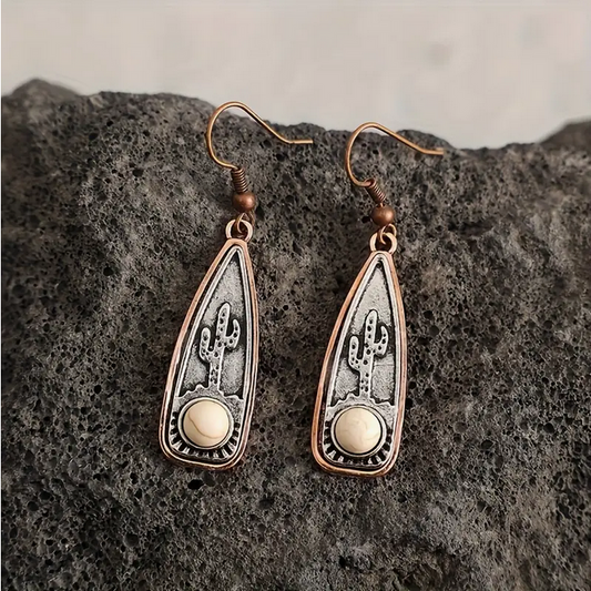 Cactus Copper and White Earrings