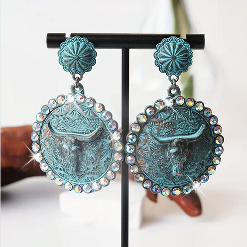 Steer Head Patina Earrings