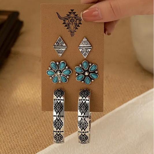 3 Pair Turquoise Earrings