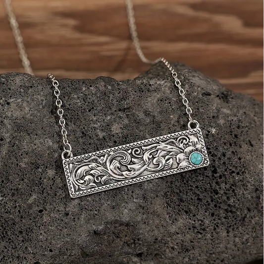 Floral Pattern Bar Necklace