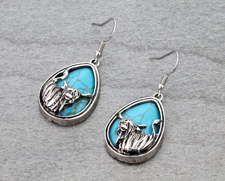 Western Highland Cow Teardrop Dangle Earrings