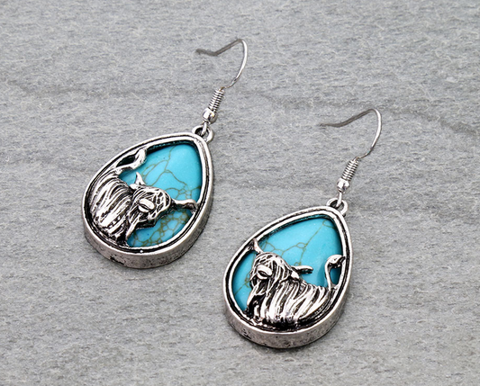 Western Highland Cow Teardrop Dangle Earrings