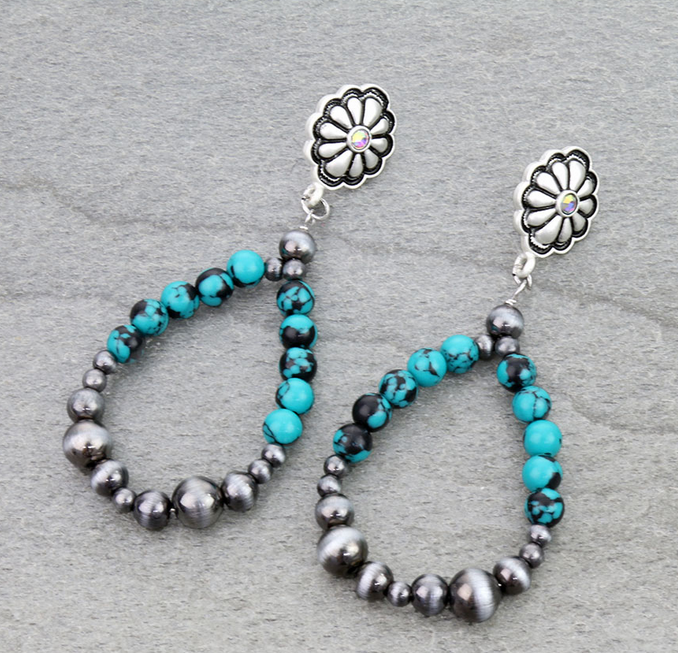 Navajo Style Pearl Teardrop with Concho Stud Earrings