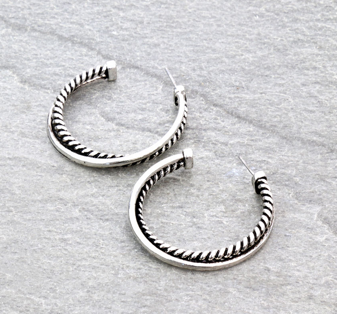 Designer Line Crossover Hoop Earrings