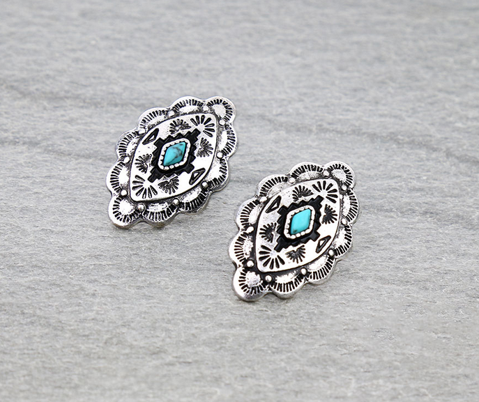 Western Oval Aztec TXR Stud Earrings