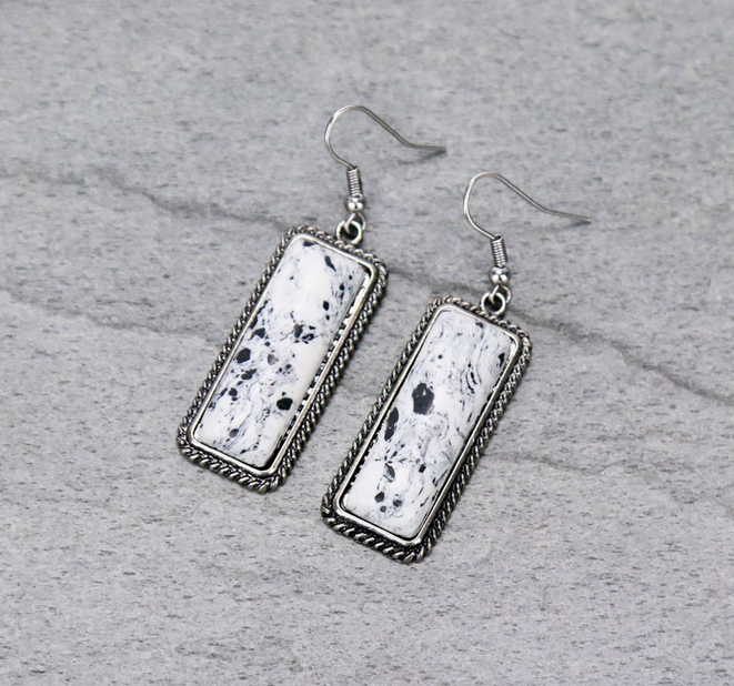 Western Rectangle Hand Stone Dangle Earrings