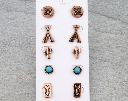 5 Pair Western Theme Earring Set