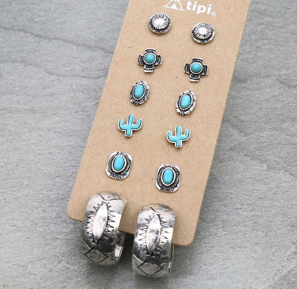 6 Pair Dainty Western Stud Earring Set