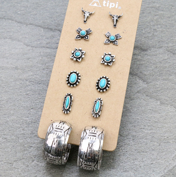 6 Pair Dainty Western Stud Earring Set