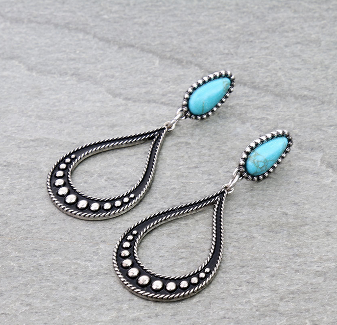 Western Teardrop Stone Stud Earrings