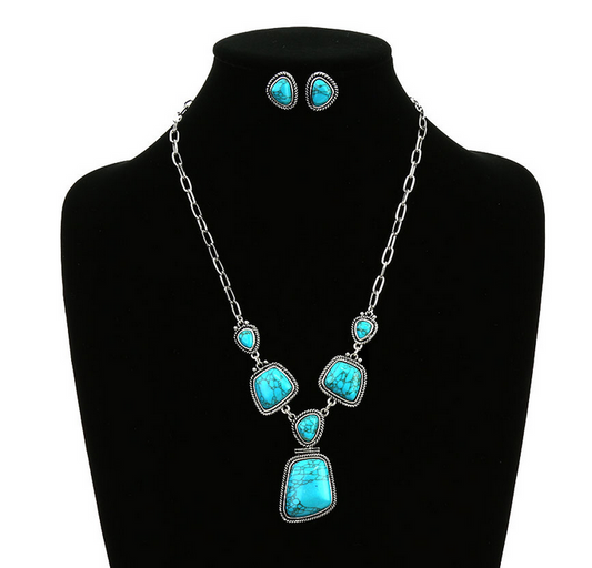 Western Geometric Stone Y Necklace Set