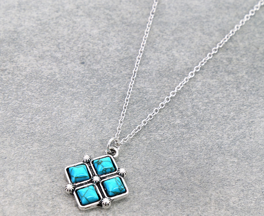 Western Square Stone Pendant Necklace