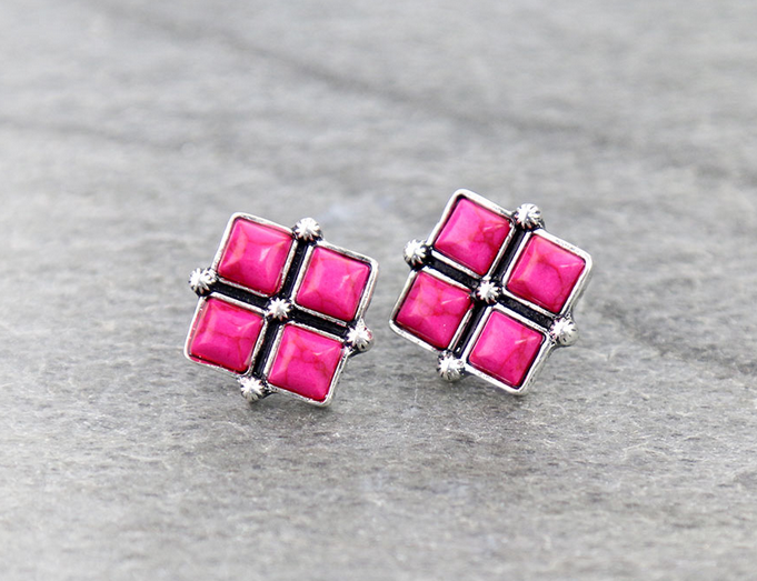 Western Square Stone Stud Earrings