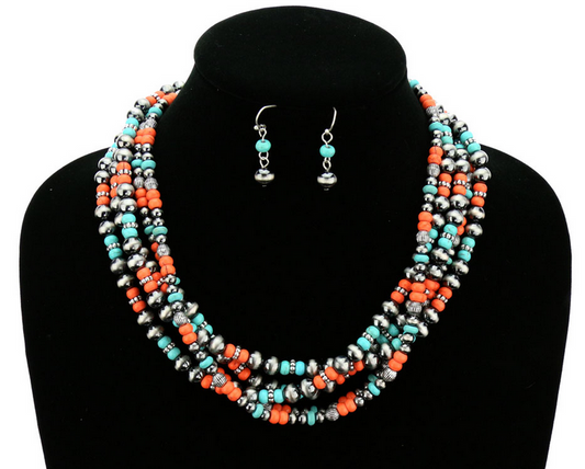 Navajo Style Pearl Layered Necklace Set