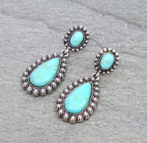 Western Teardrop Stone Stud Earrings