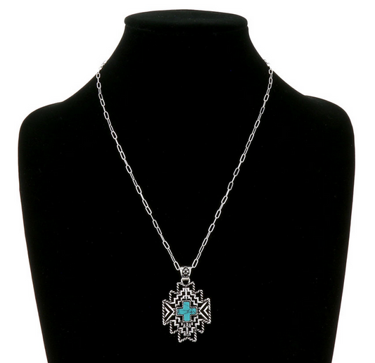 Western Aztec Cross Stone Necklace