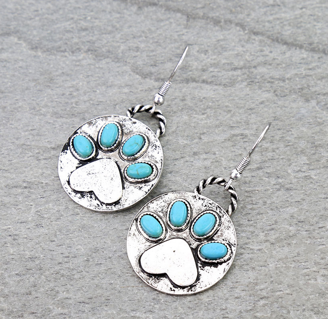 Paw Print Metal Dangle Earrings