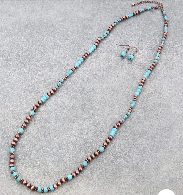 60" Navajo Style Pearl & Bead Necklace