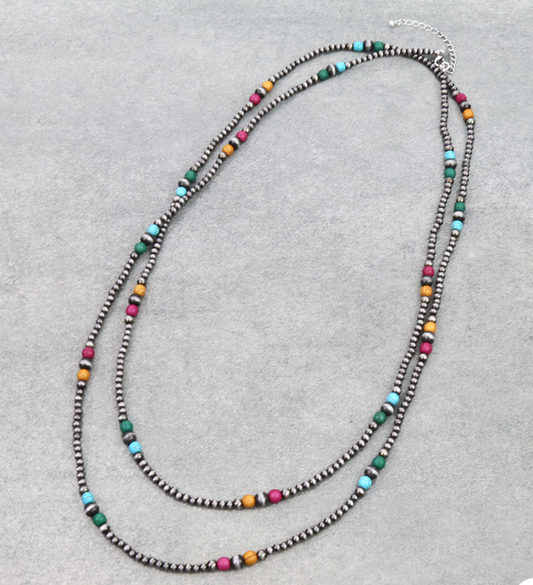 60″ Navajo Style Pearl & Bead Necklace