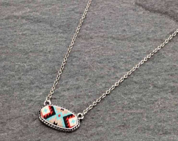 Aztec Pattern Oval Necklace