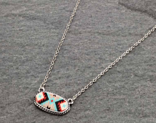 Aztec Pattern Oval Necklace