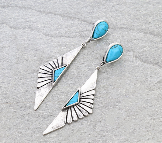 Western Fan Shape Stone Stud Earrings