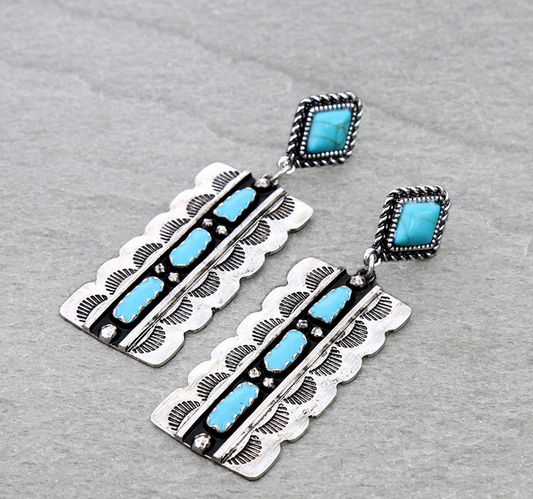 Western Rectangle Concho Stud Earrings