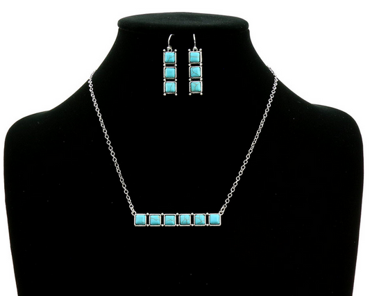 Western Semi Stone Bar Necklace Set