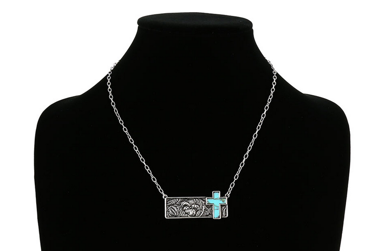 Cross Stone Bar Necklace