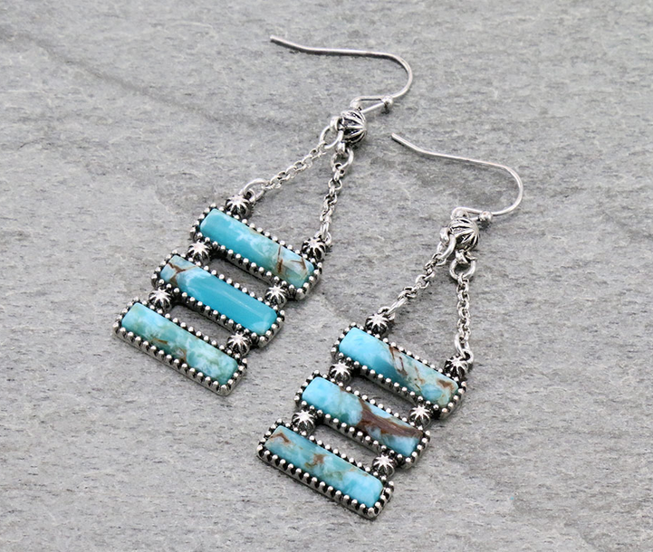 Western Hand Craft Stone Bar Dangle Earrings