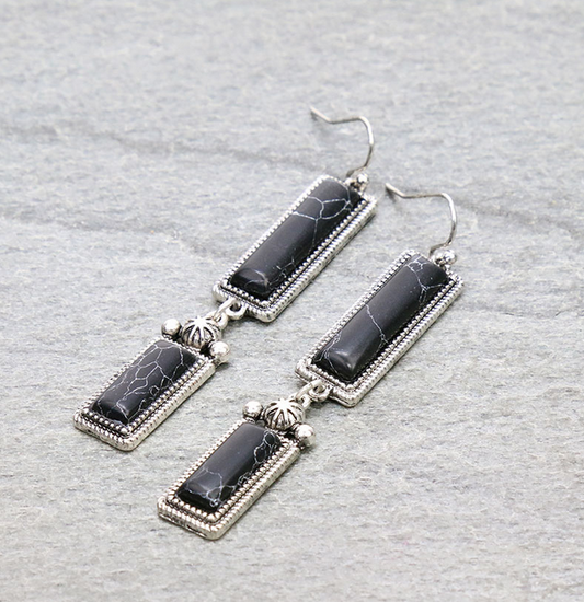 Western Hand Craft Stone Rectangle Dangle Earrings