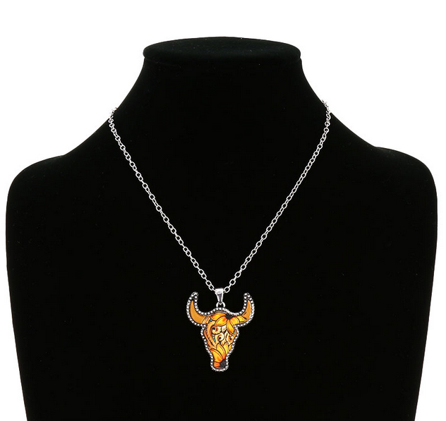 Western Steer Head Tooled Leather Necklace