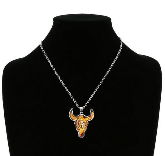 Western Steer Head Tooled Leather Necklace