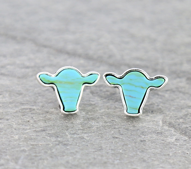 Cow Head Shape Agate Stone Stud Earrings