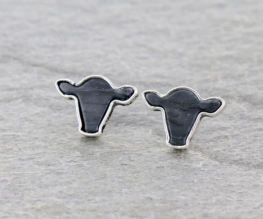 Cow Head Shape Agate Stone Stud Earrings